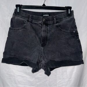 Express Mom Shorts Black Jean Shortie with rolled hem super high rise bottoms